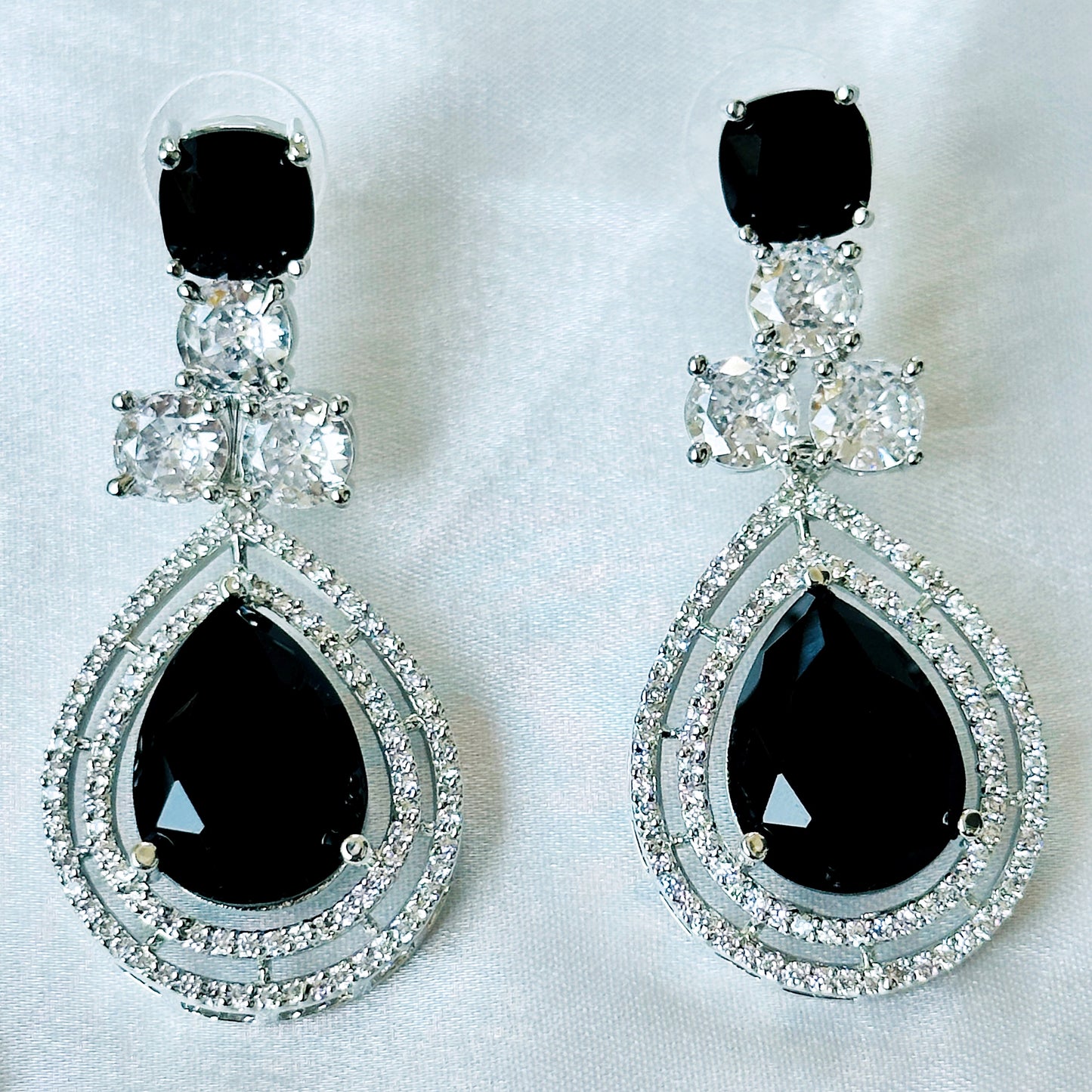 Black Cubic Zircon Stone American Diamond Silver Plated Necklace Set