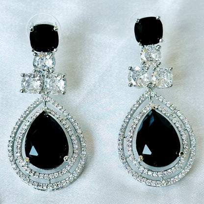 Black Cubic Zircon Stone American Diamond Silver Plated Necklace Set
