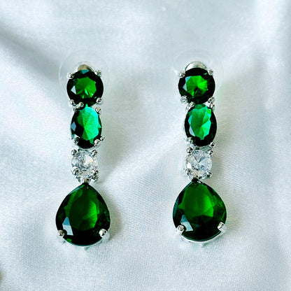 Green Emerald Cubic Zircon Stones American Diamond Silver Plated Necklace Set