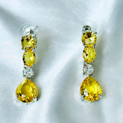 Yellow Topaz Cubic Zircon Stones American Diamond Silver Plated Necklace Set