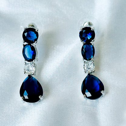 Blue Sapphire Cubic Zircon Stones American Diamond Silver Plated Necklace Set