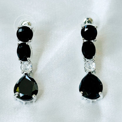 Black Cubic Zircon Stones American Diamond Silver Plated Necklace Set