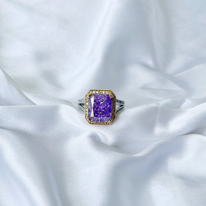 Purple Amethyst Cubic Zirconia Ice Cut American Diamond Silver Plated Adjustable Ring