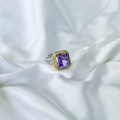 Purple Amethyst Cubic Zirconia Ice Cut American Diamond Silver Plated Adjustable Ring