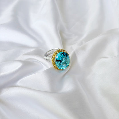 Aqua Blue Cubic Zirconia Ice Cut American Diamond Gold/Silver Plated Adjustable Ring