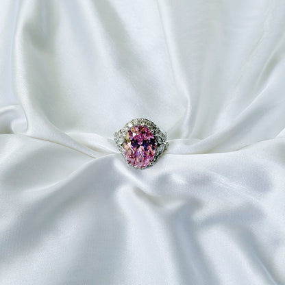 Pink Topaz Cubic Zirconia Ice Cut American Diamond Silver Plated Adjustable Ring