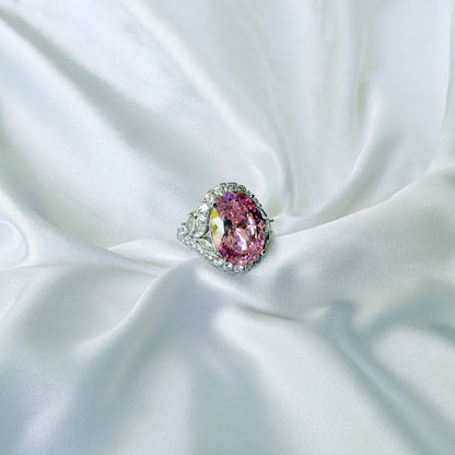 Pink Topaz Cubic Zirconia Ice Cut American Diamond Silver Plated Adjustable Ring