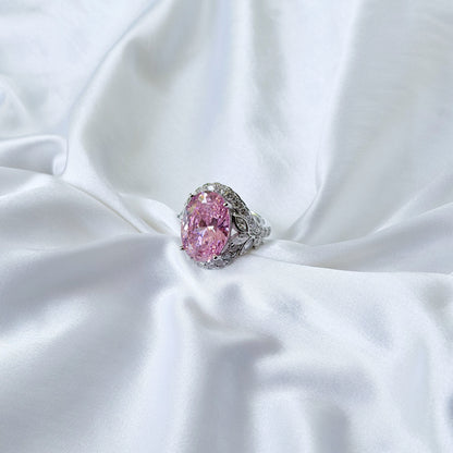 Pink Topaz Cubic Zirconia Ice Cut American Diamond Silver Plated Adjustable Ring
