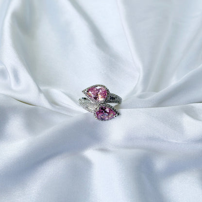 Pink Topaz Cubic Zirconia Ice Cut American Diamond Silver Plated Adjustable Ring