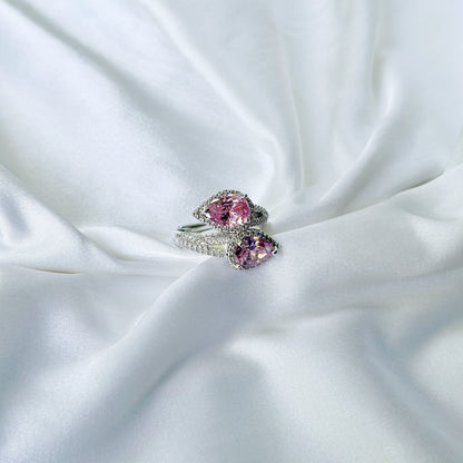 Pink Topaz Cubic Zirconia Ice Cut American Diamond Silver Plated Adjustable Ring
