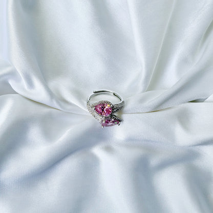 Pink Topaz Cubic Zirconia Ice Cut American Diamond Silver Plated Adjustable Ring