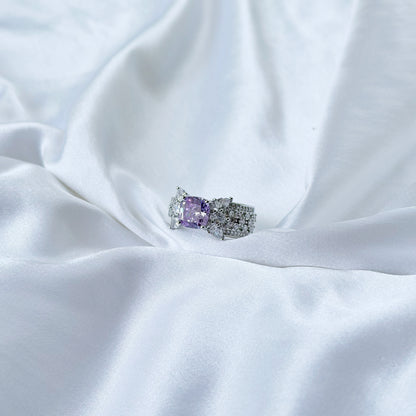 Purple Amethyst Cubic Zirconia Ice Cut American Diamond Silver Plated Adjustable Ring