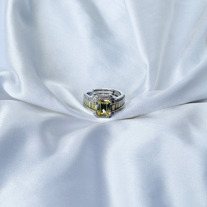 Yellow Topaz Cubic Zirconia Ice Cut American Diamond Silver Plated Adjustable Ring