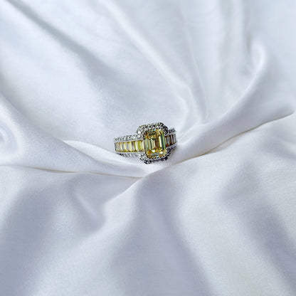 Yellow Topaz Cubic Zirconia Ice Cut American Diamond Silver Plated Adjustable Ring