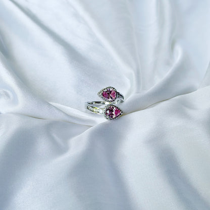 Pink Topaz Cubic Zirconia Ice Cut American Diamond Silver Plated Adjustable Ring