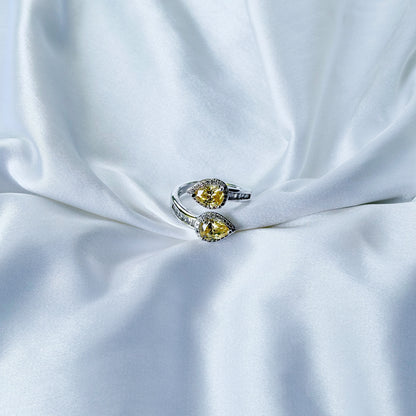 Yellow Topaz Cubic Zirconia Ice Cut American Diamond Silver Plated Adjustable Ring