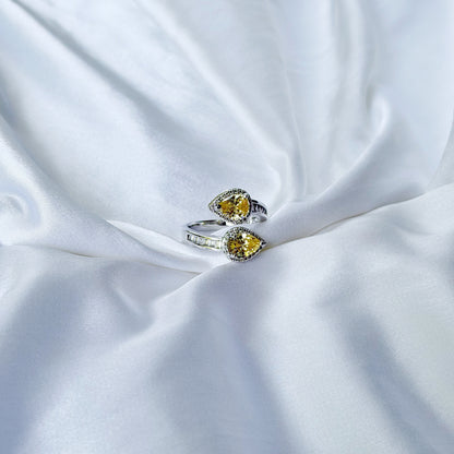 Yellow Topaz Cubic Zirconia Ice Cut American Diamond Silver Plated Adjustable Ring