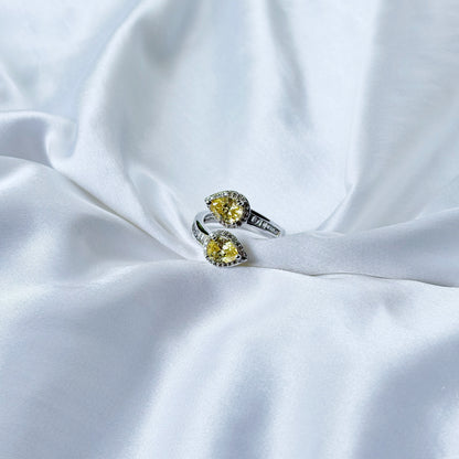 Yellow Topaz Cubic Zirconia Ice Cut American Diamond Silver Plated Adjustable Ring