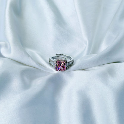 Pink Topaz Cubic Zirconia Ice Cut American Diamond Silver Plated Adjustable Ring