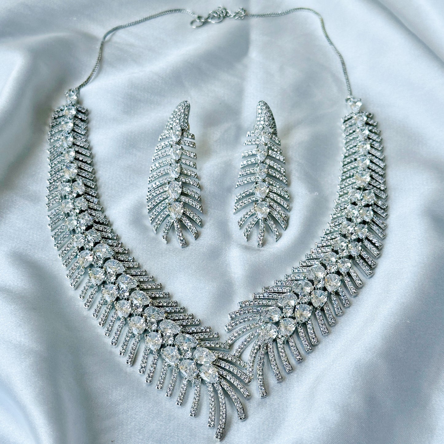 American Diamond Silver Plated Necklace Set