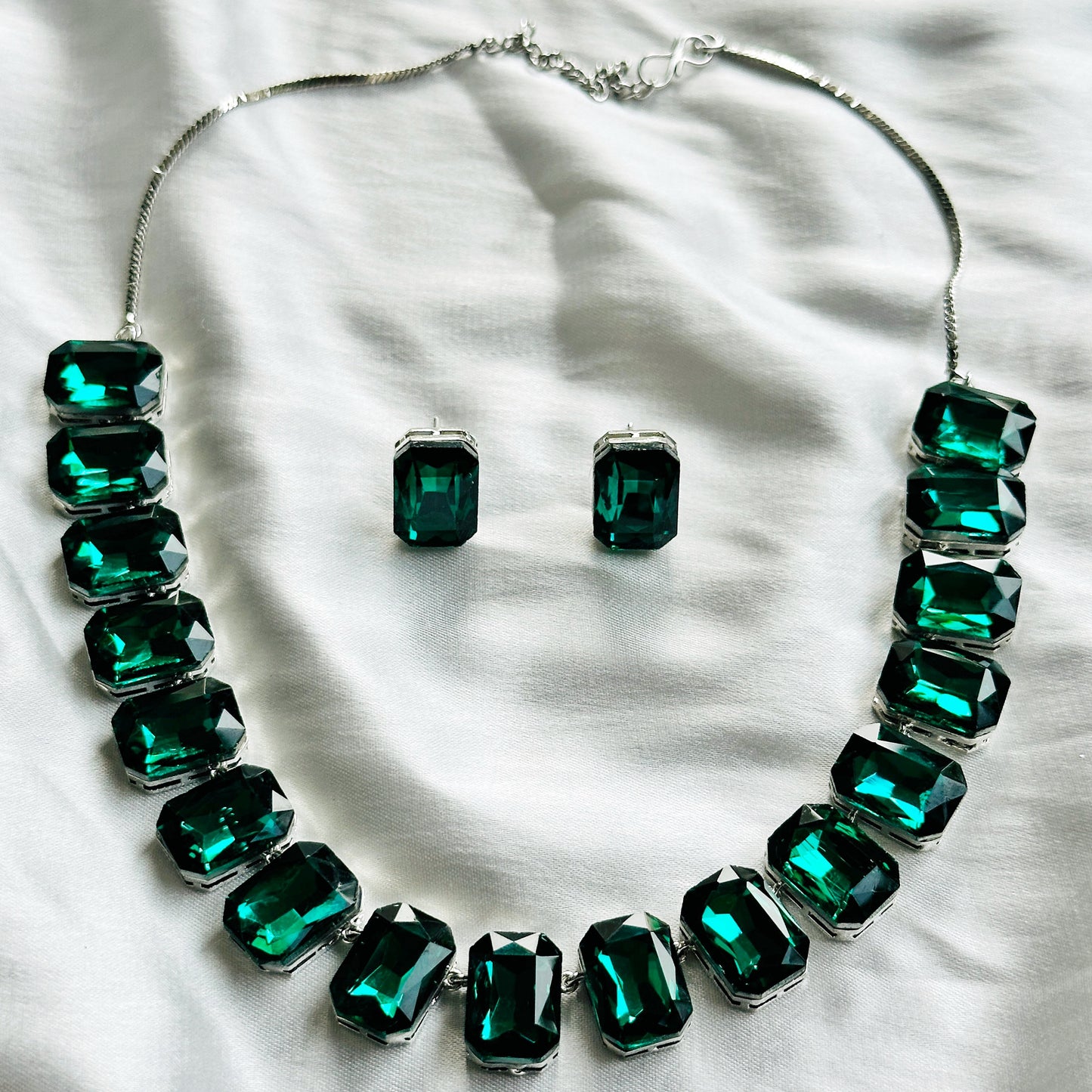 Green Emerald Swarovski Crystal Silver Plated Necklace Set