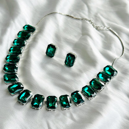 Green Emerald Swarovski Crystal Silver Plated Necklace Set