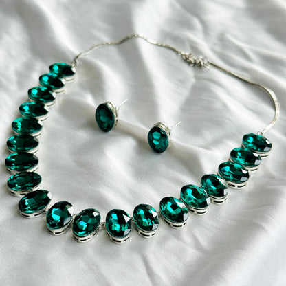 Green Emerald Swarovski Crystal Silver Plated Necklace Set