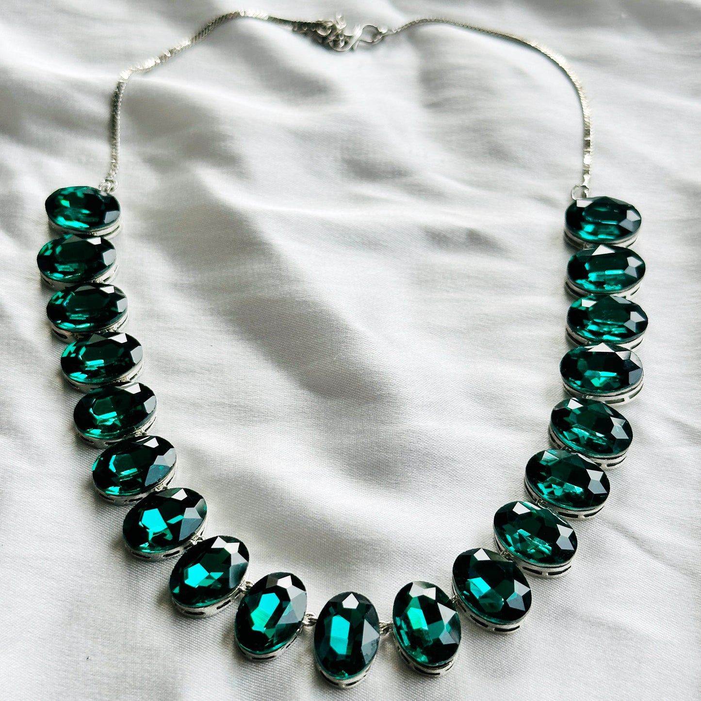 Green Emerald Swarovski Crystal Silver Plated Necklace Set