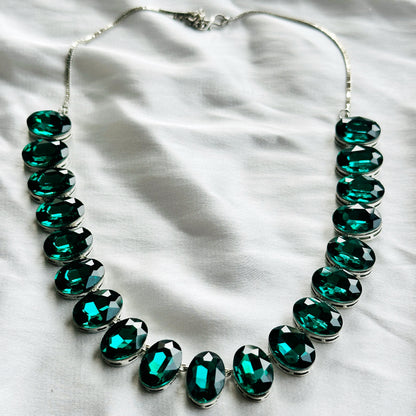 Green Emerald Swarovski Crystal Silver Plated Necklace Set