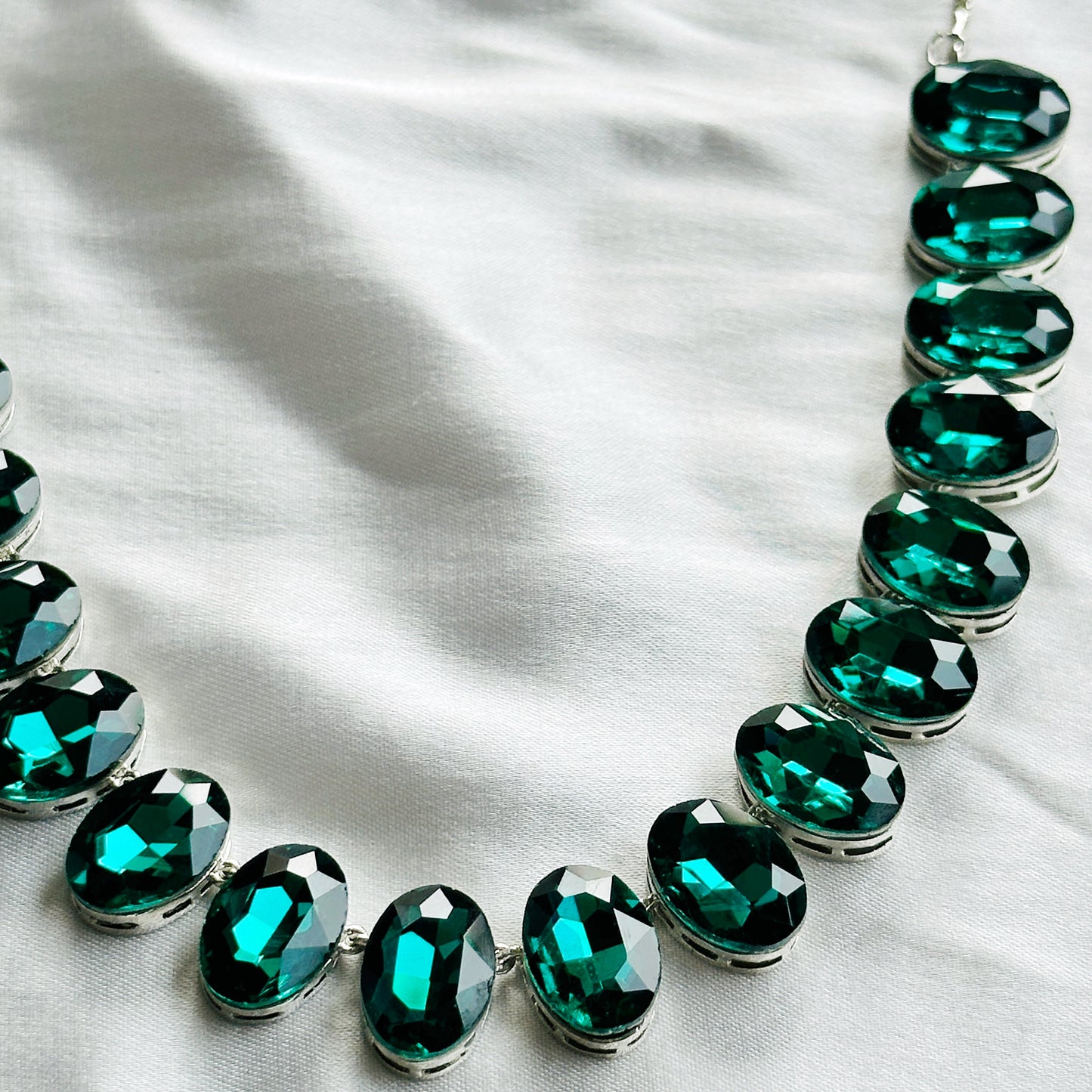 Green Emerald Swarovski Crystal Silver Plated Necklace Set