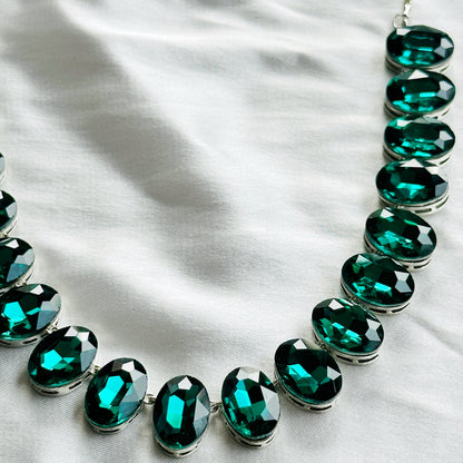 Green Emerald Swarovski Crystal Silver Plated Necklace Set