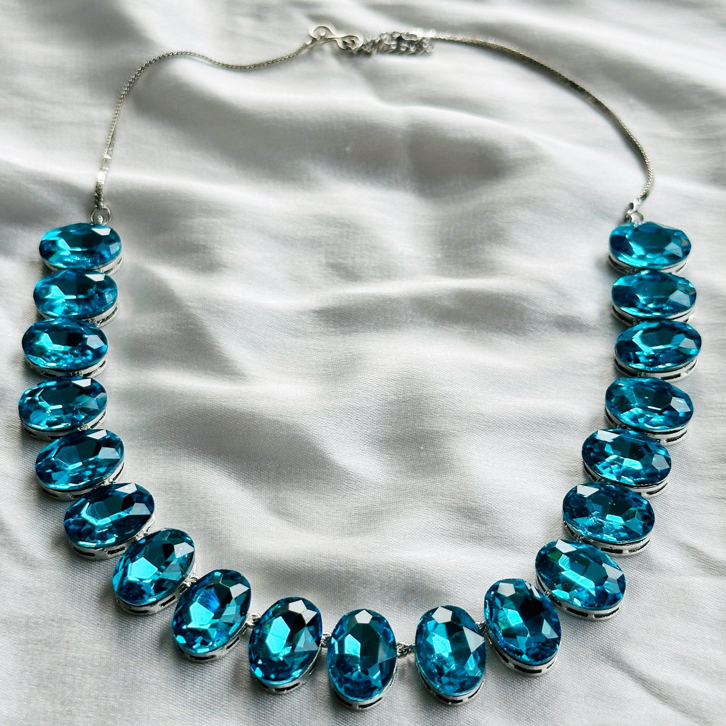 Aqua Blue Indicolite Swarovski Crystal Silver Plated Necklace Set