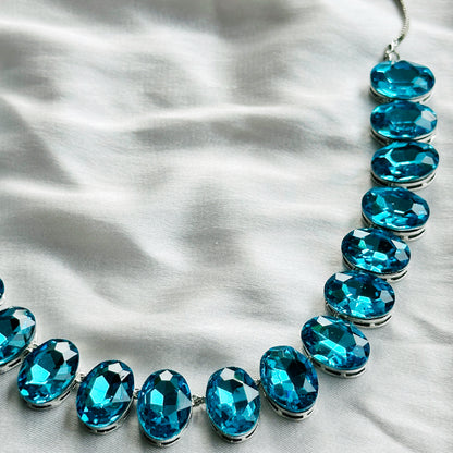 Aqua Blue Indicolite Swarovski Crystal Silver Plated Necklace Set