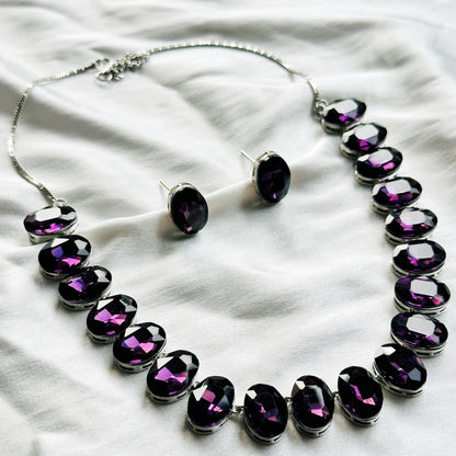 Deep Purple Amethyst Swarovski Crystal Silver Plated Necklace Set