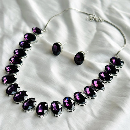 Deep Purple Amethyst Swarovski Crystal Silver Plated Necklace Set