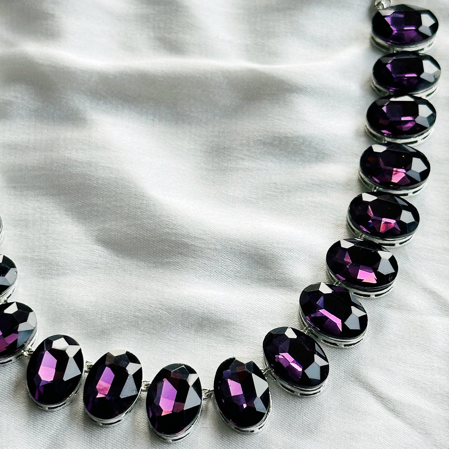 Deep Purple Amethyst Swarovski Crystal Silver Plated Necklace Set
