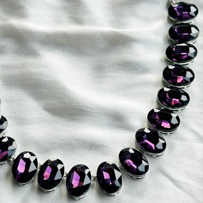 Deep Purple Amethyst Swarovski Crystal Silver Plated Necklace Set