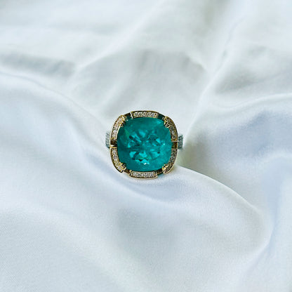 Sea Green Topaz Doublet Stone Zirconia Ice Cut American Diamond Gold/Silver Plated Adjustable Ring