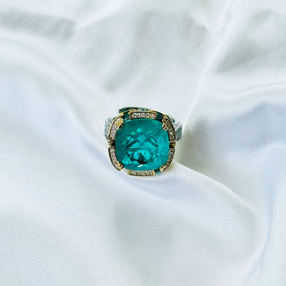 Sea Green Topaz Doublet Stone Zirconia Ice Cut American Diamond Gold/Silver Plated Adjustable Ring