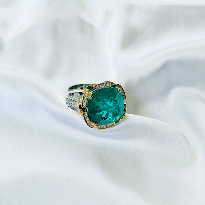 Sea Green Topaz Doublet Stone Zirconia Ice Cut American Diamond Gold/Silver Plated Adjustable Ring