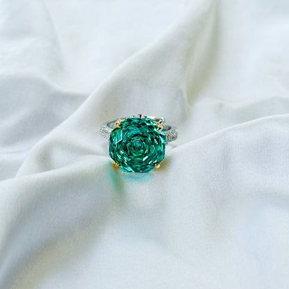 Sea Green Topaz Cubic Zirconia Ice Cut American Diamond Gold/Silver Plated Adjustable Ring
