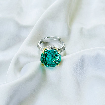 Sea Green Topaz Cubic Zirconia Ice Cut American Diamond Gold/Silver Plated Adjustable Ring