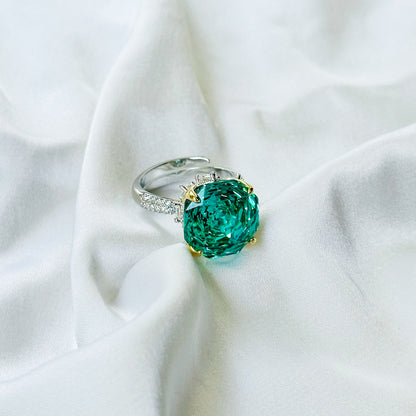 Sea Green Topaz Cubic Zirconia Ice Cut American Diamond Gold/Silver Plated Adjustable Ring