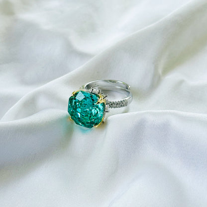Sea Green Topaz Cubic Zirconia Ice Cut American Diamond Gold/Silver Plated Adjustable Ring