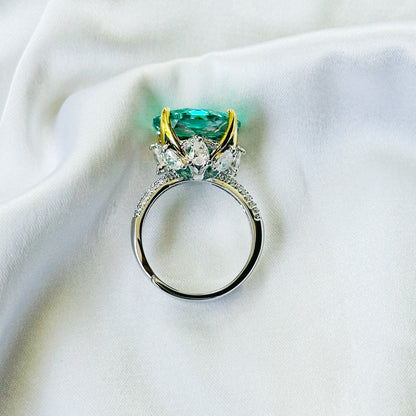 Sea Green Topaz Cubic Zirconia Ice Cut American Diamond Gold/Silver Plated Adjustable Ring