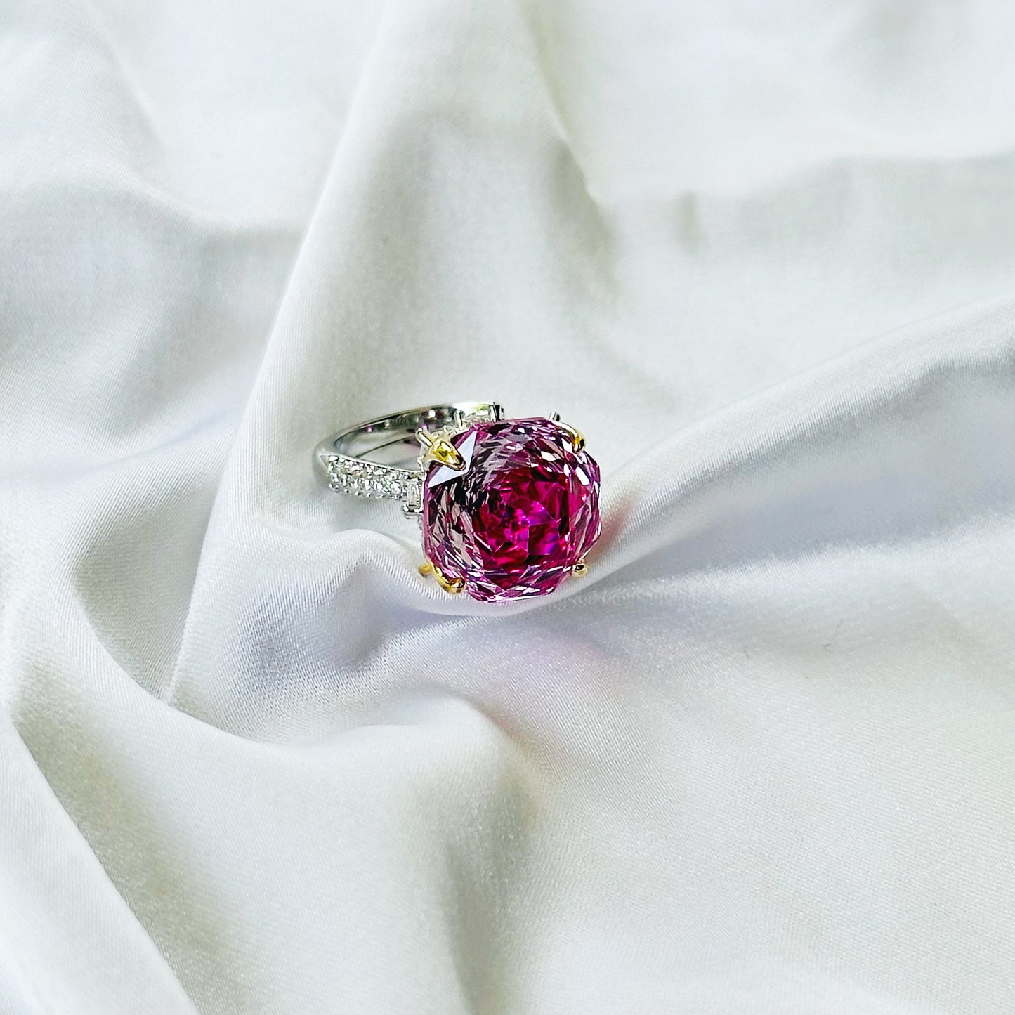 Fuchsia White Pink Topaz Cubic Zirconia Ice Cut American Diamond Gold/Silver Plated Adjustable Ring