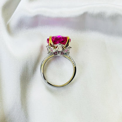 Fuchsia White Pink Topaz Cubic Zirconia Ice Cut American Diamond Gold/Silver Plated Adjustable Ring