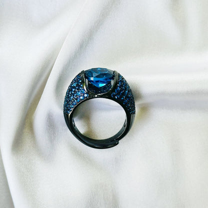 Blue Sapphire Cubic Zirconia Ice Cut American Diamond Victorian Plated Adjustable Ring