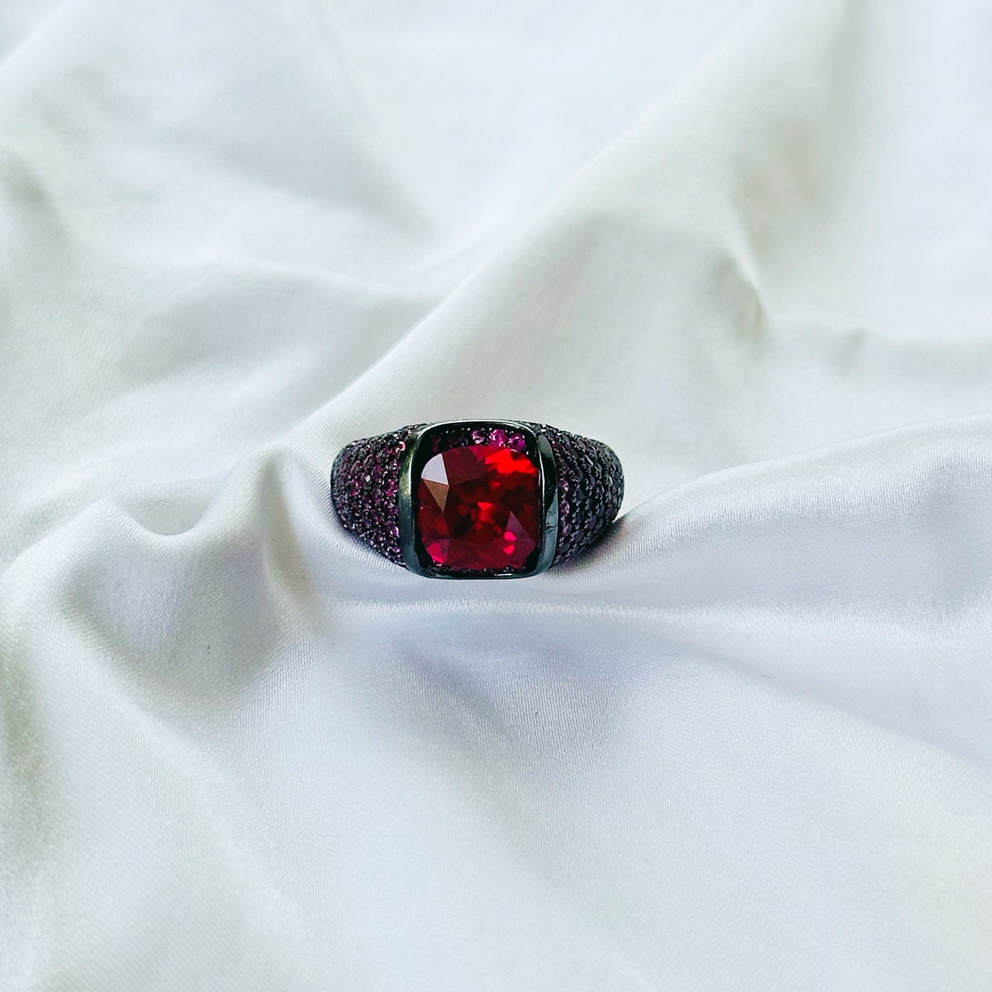 Ruby Cubic Zirconia Pink Ice Cut American Diamond Victorian Plated Adjustable Ring