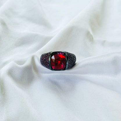 Ruby Cubic Zirconia Pink Ice Cut American Diamond Victorian Plated Adjustable Ring
